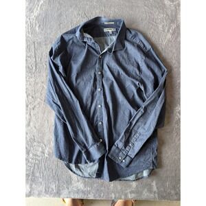 Express Mens Fitted Navy Blue Denim Chambray Button Down Shirt XL Long Sleeve